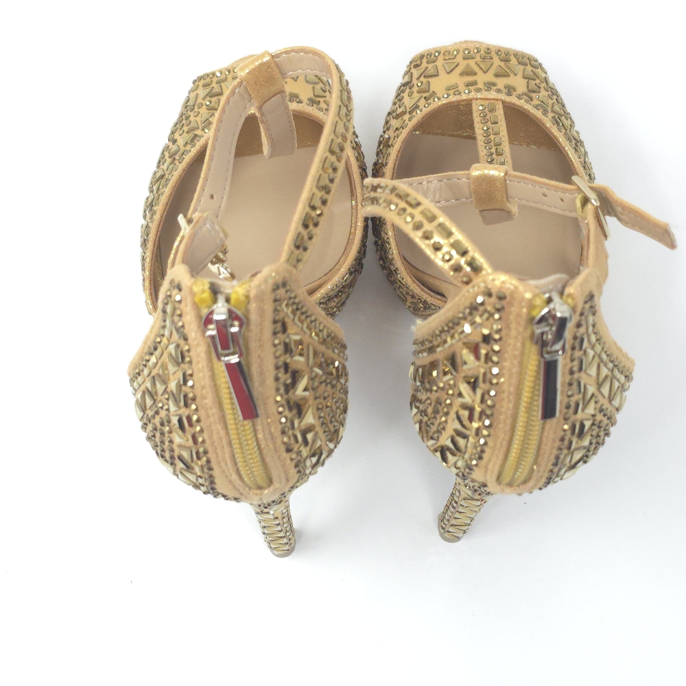 Thalia Sodi Chacey Gold Embellished T-Strap Platform Sandals Women’s 7W - Picture 5 of 12